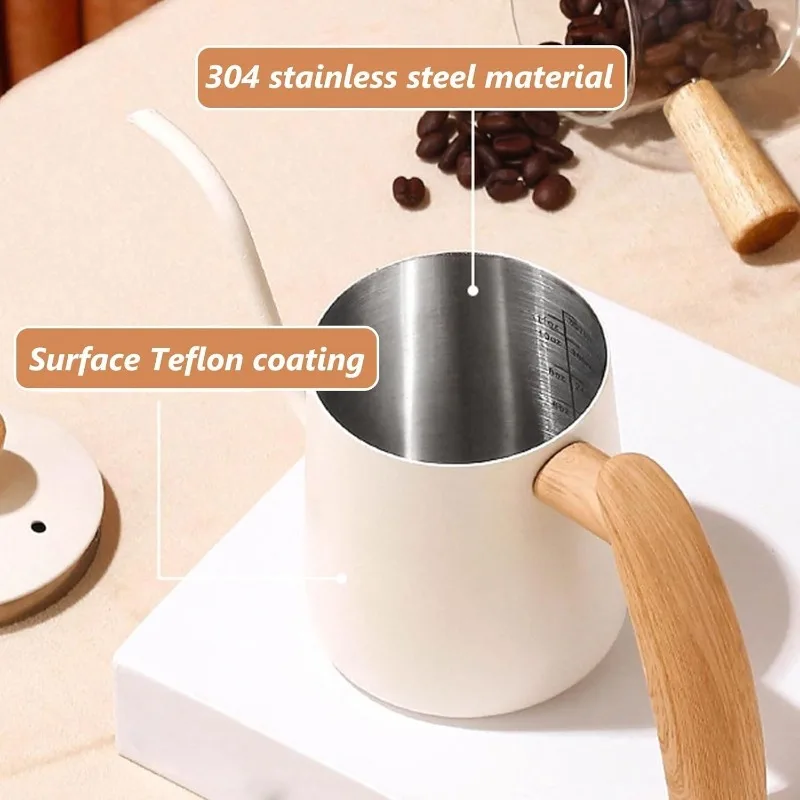 Coffee Hand Brewing Pot Stainless Steel Hand Coffee Maker Kettle Gooseneck Kettle with Wooden Handle Coffee Equipment Home Use