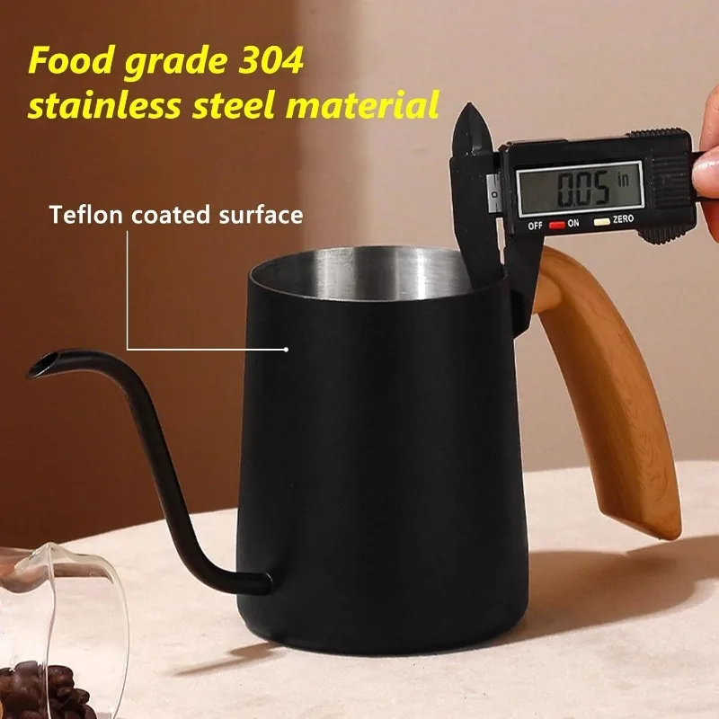 Coffee Hand Brewing Pot Stainless Steel Hand Coffee Maker Kettle Gooseneck Kettle with Wooden Handle Coffee Equipment Home Use