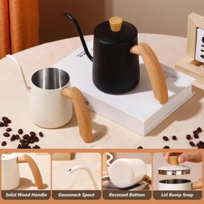 Coffee Hand Brewing Pot Stainless Steel Hand Coffee Maker Kettle Gooseneck Kettle with Wooden Handle Coffee Equipment Home Use - Image 3