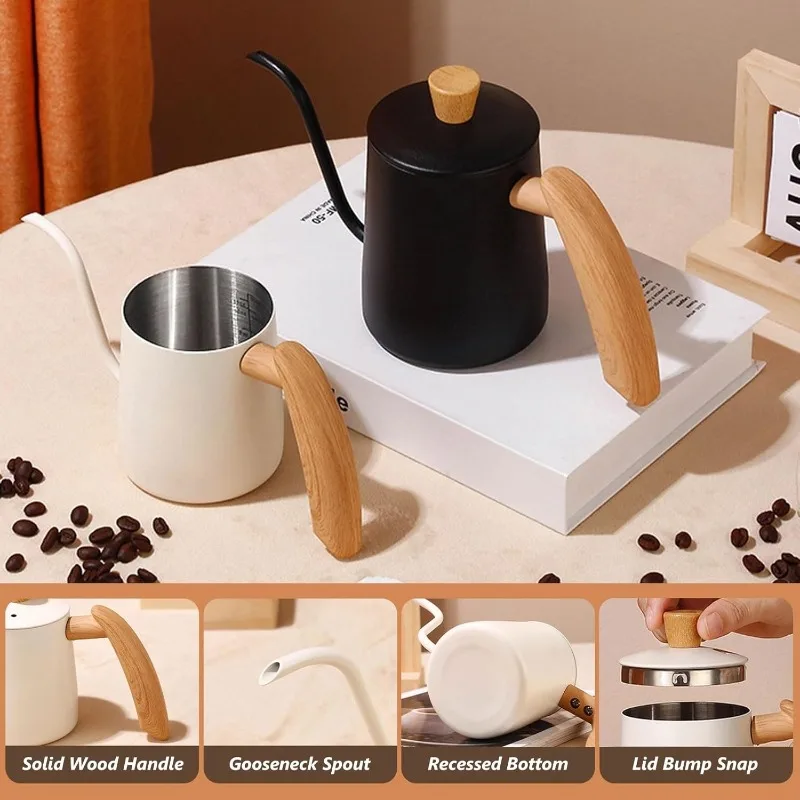 Coffee Hand Brewing Pot Stainless Steel Hand Coffee Maker Kettle Gooseneck Kettle with Wooden Handle Coffee Equipment Home Use