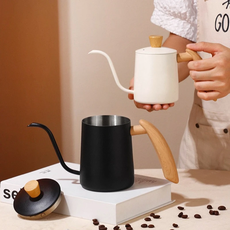 Coffee Hand Brewing Pot Stainless Steel Hand Coffee Maker Kettle Gooseneck Kettle with Wooden Handle Coffee Equipment Home Use