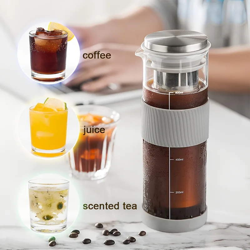800ml Cold Brew Coffee Maker with Spoon Hand Brew Cold Extraction Coffee Pot Stainless Steel Filter Cold Brew Coffee Tea Pitcher