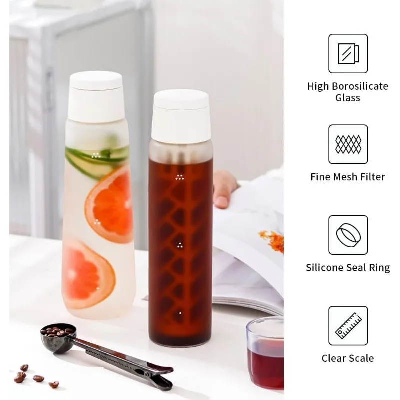 550/750ML Portable Cold Brew Coffee Maker Durable Glass Coffee Carafe with Filter Summer Cold Extraction Filter Pot Easy Clean