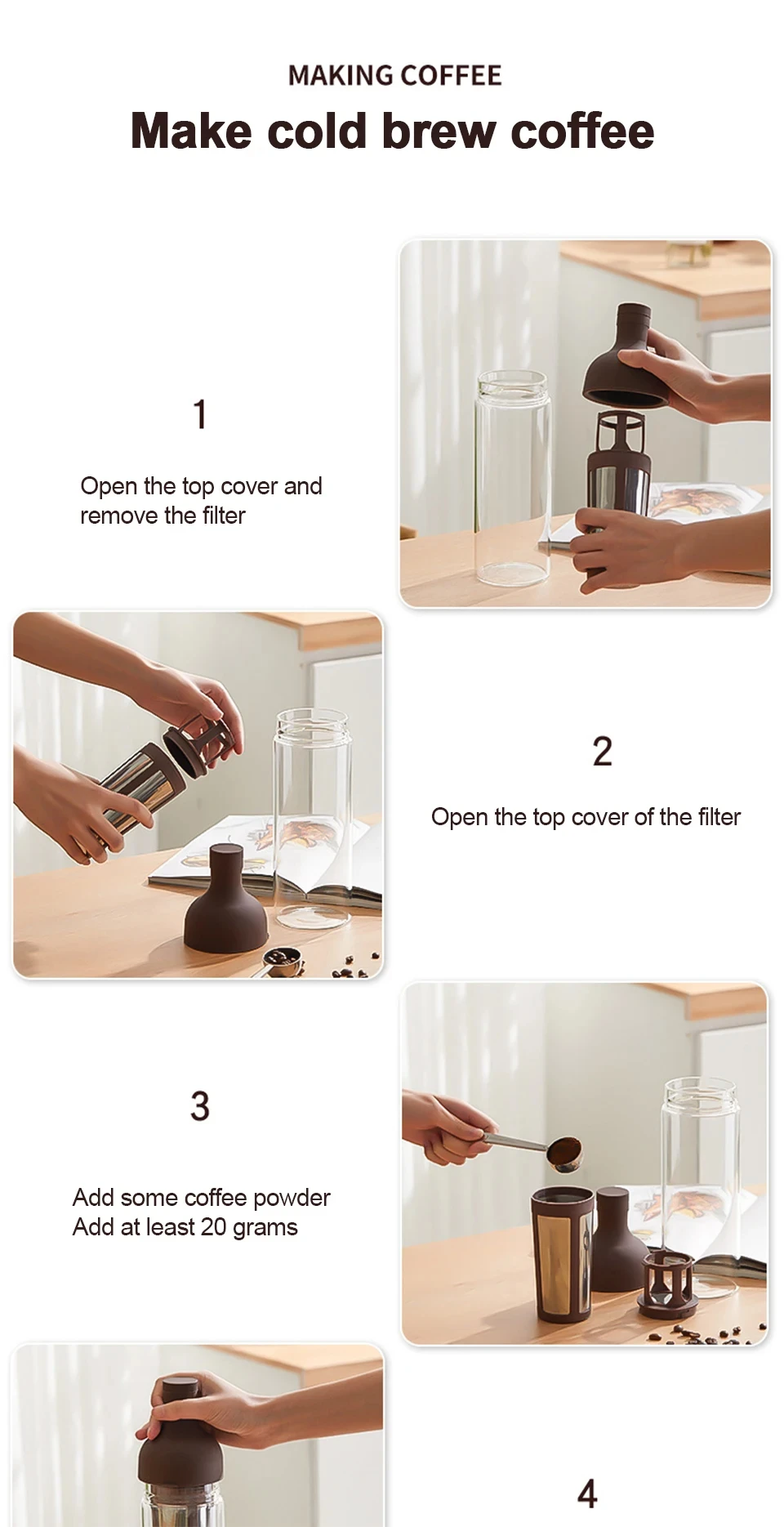 Glass Manual Cold Brewer Coffee Machine,900ML Portable Juicer,Summer Making Ice Coffee Fruit Tea,Milk Frother,for Refrigerator