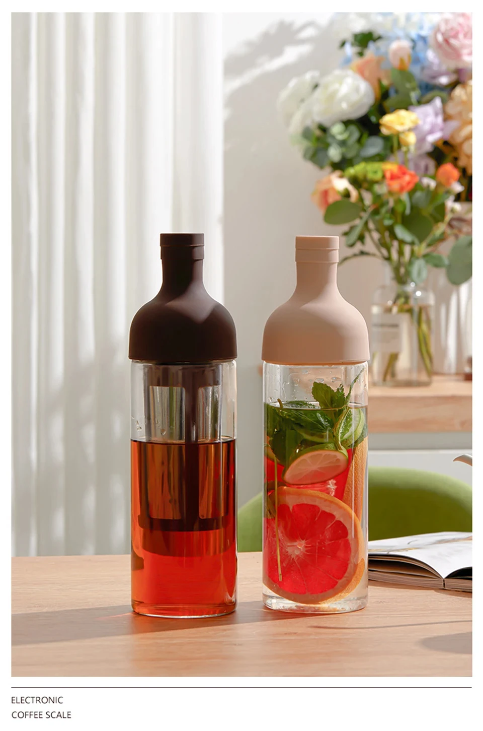 Glass Manual Cold Brewer Coffee Machine,900ML Portable Juicer,Summer Making Ice Coffee Fruit Tea,Milk Frother,for Refrigerator