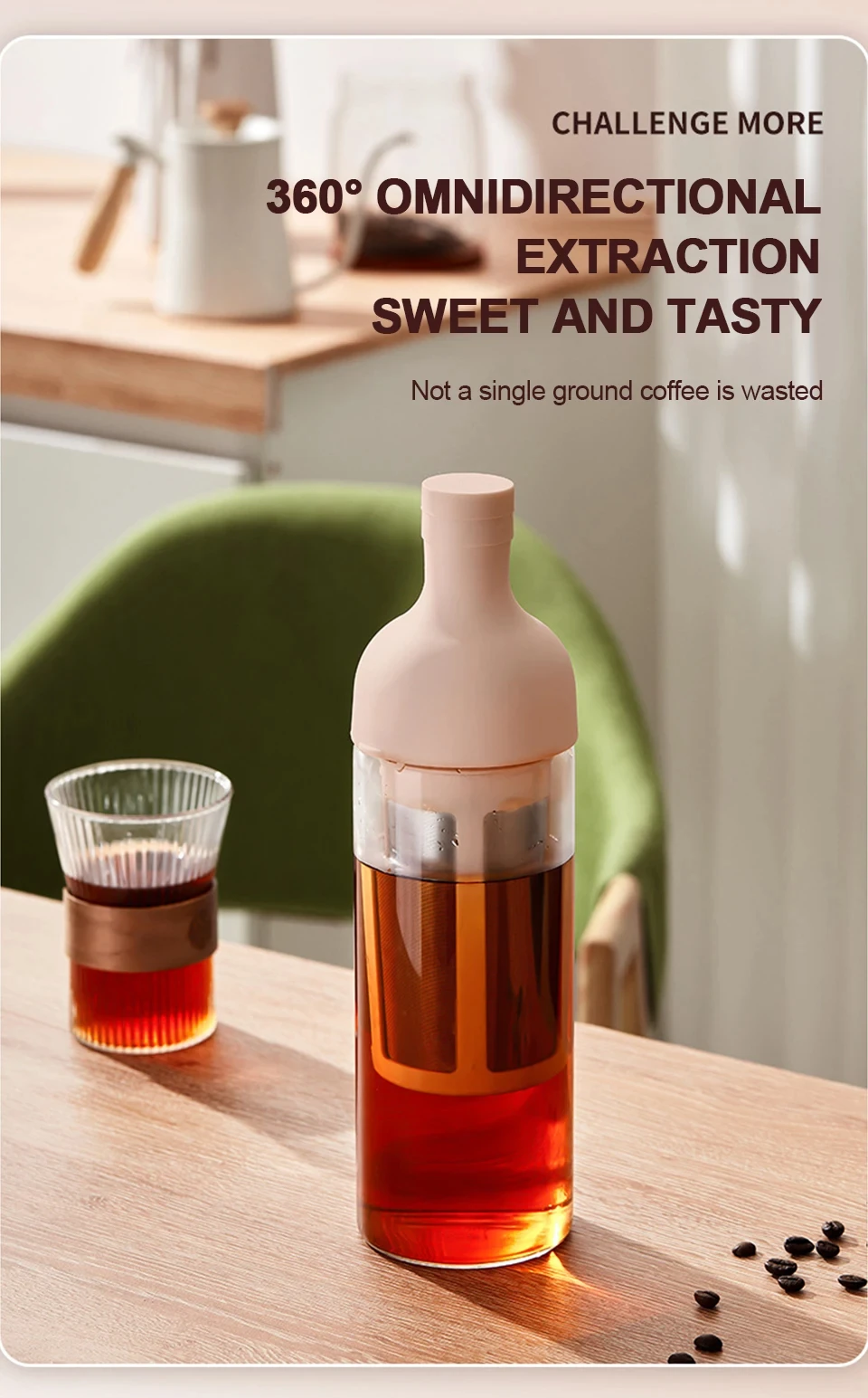 Glass Manual Cold Brewer Coffee Machine,900ML Portable Juicer,Summer Making Ice Coffee Fruit Tea,Milk Frother,for Refrigerator