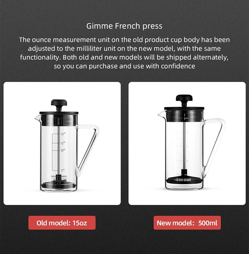 MHW-3BOMBER French Press Coffee Pots with Capacity Scale Glass Coffee Maker Portable Barista Tools Coffee Accessories 450ml