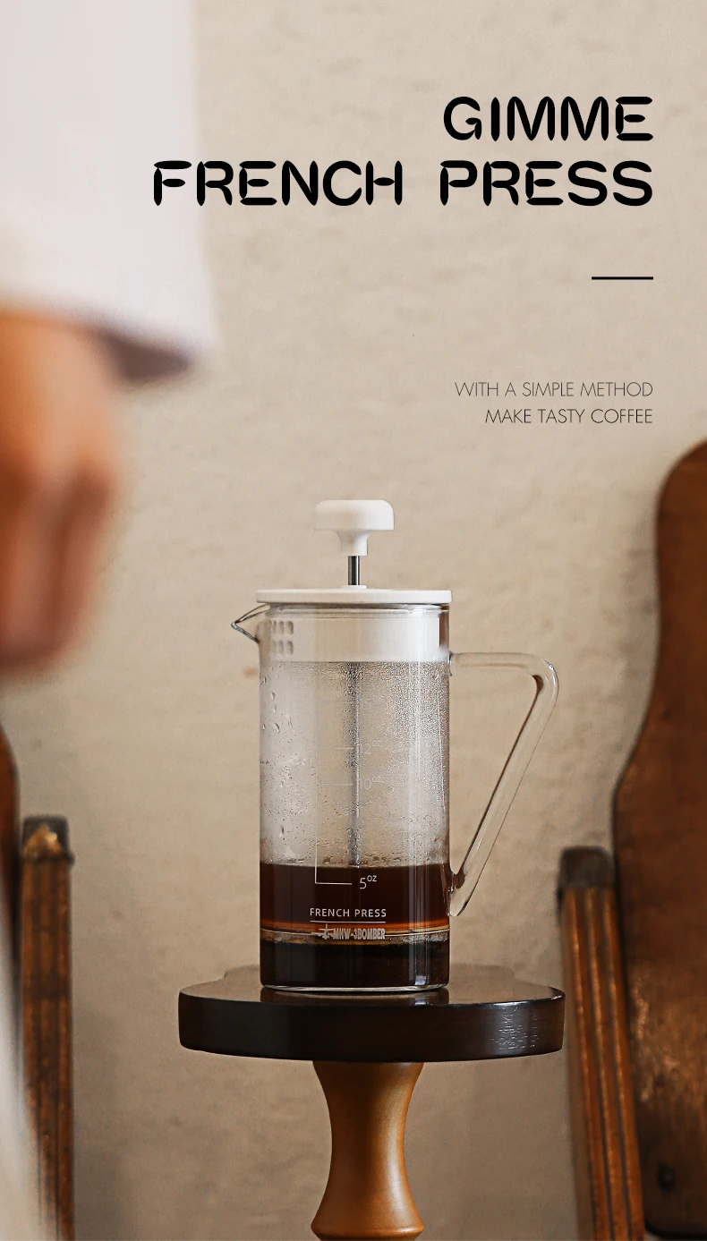MHW-3BOMBER French Press Coffee Pots with Capacity Scale Glass Coffee Maker Portable Barista Tools Coffee Accessories 450ml