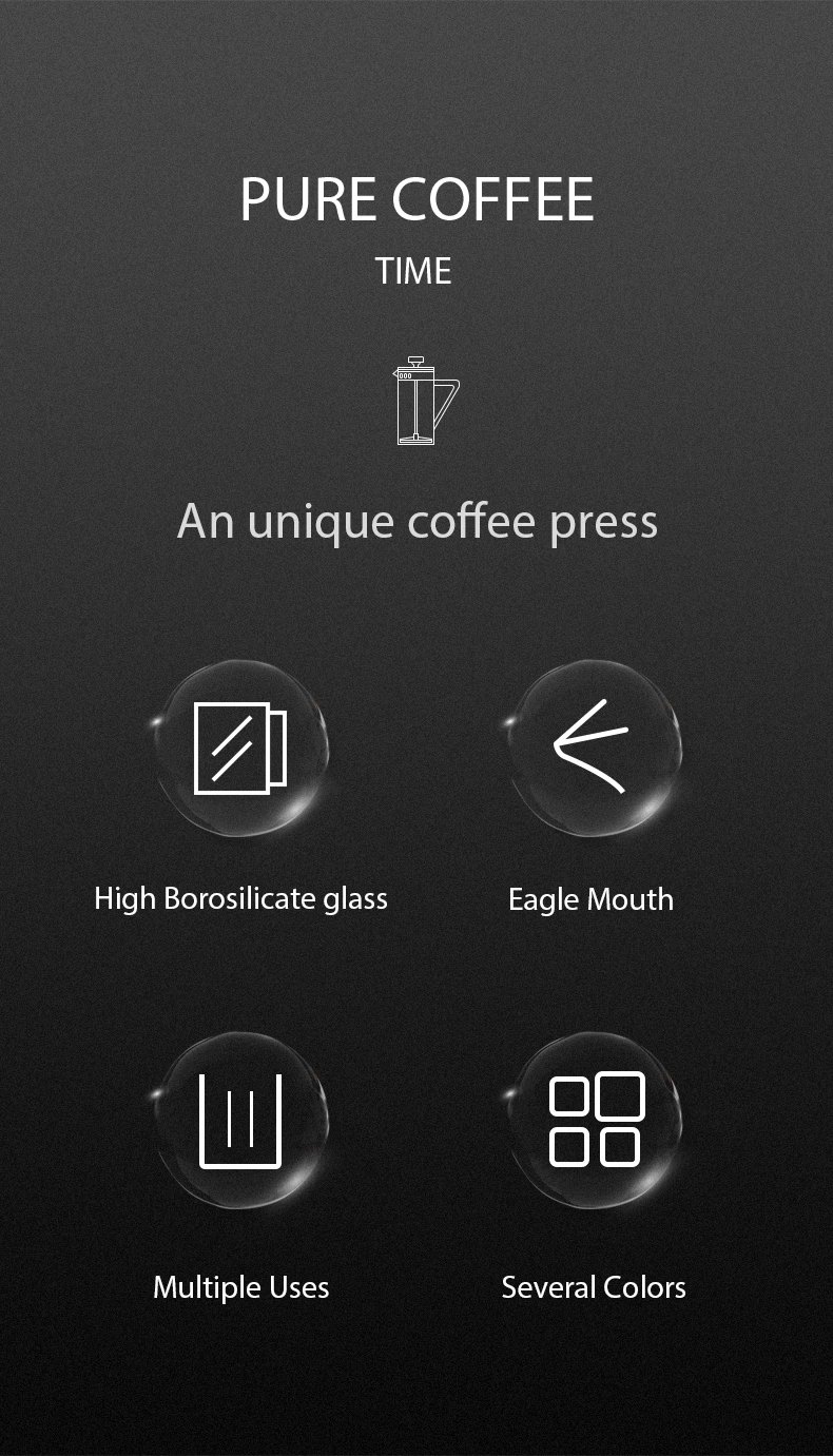 MHW-3BOMBER French Press Coffee Pots with Capacity Scale Glass Coffee Maker Portable Barista Tools Coffee Accessories 450ml