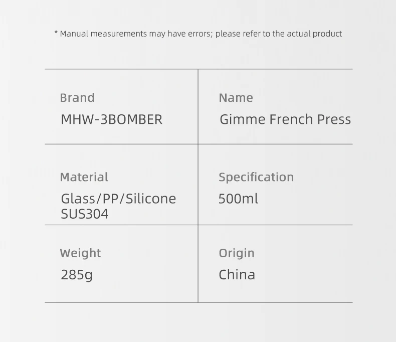 MHW-3BOMBER French Press Coffee Pots with Capacity Scale Glass Coffee Maker Portable Barista Tools Coffee Accessories 450ml