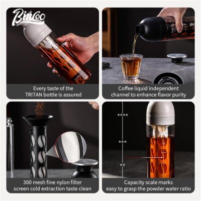 Bincoo 600ml Cold Brew Tumbler, Food-Grade Tritan, Iced Coffee Maker, Outdoor Leak-Proof Portable Cold Extraction Water Bottle - Image 6