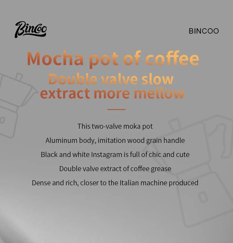 Bincoo-Double Valve Mocha Pot, Espresso Machine, Brewed Coffee, Italian Home, Kitchen Utensils, Accessories, 2 Persons