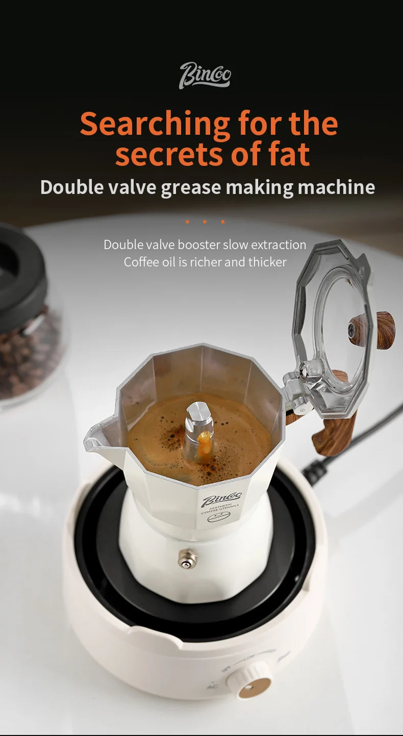 Bincoo-Double Valve Mocha Pot, Espresso Machine, Brewed Coffee, Italian Home, Kitchen Utensils, Accessories, 2 Persons