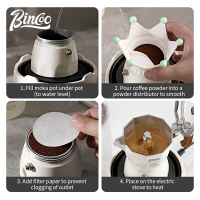 Bincoo-Double Valve Mocha Pot, Espresso Machine, Brewed Coffee, Italian Home, Kitchen Utensils, Accessories, 2 Persons - Image 6