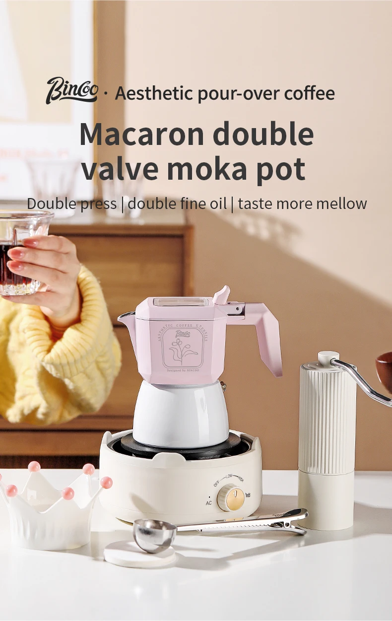 Bincoo Coffee Double Valve Moka Pot Aluminum Espresso Maker Italian Coffee Professional Home Barista Accessories Coffee Tools