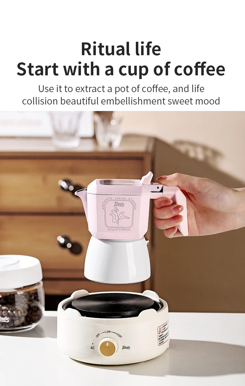 Bincoo Coffee Double Valve Moka Pot Aluminum Espresso Maker Italian Coffee Professional Home Barista Accessories Coffee Tools