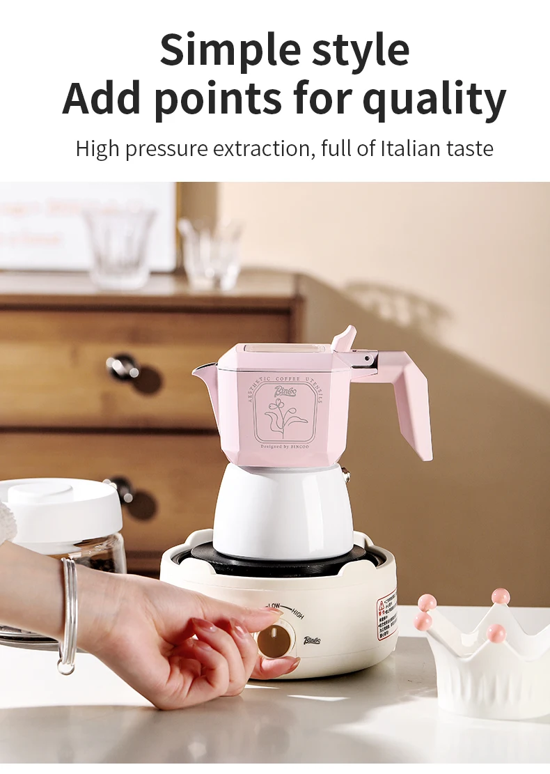 Bincoo Coffee Double Valve Moka Pot Aluminum Espresso Maker Italian Coffee Professional Home Barista Accessories Coffee Tools