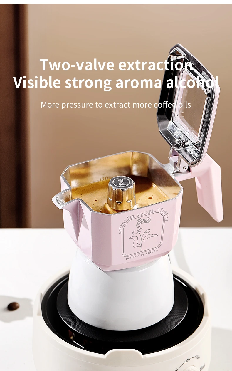 Bincoo Coffee Double Valve Moka Pot Aluminum Espresso Maker Italian Coffee Professional Home Barista Accessories Coffee Tools