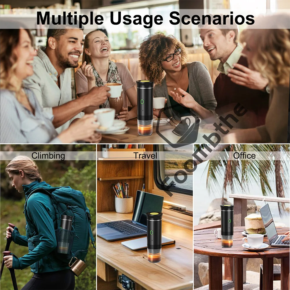 Wireless Electric Portable Espresso Coffee Machine for Car & Home Camping Coffee Maker 3-in-1 Capsule Powder Travel Coffee Maker