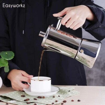 Easyworkz Diego Stovetop Espresso Maker Stainless Steel Italian Coffee Machine Maker 4Cup 6.8 oz Induction Moka Pot - Image 3