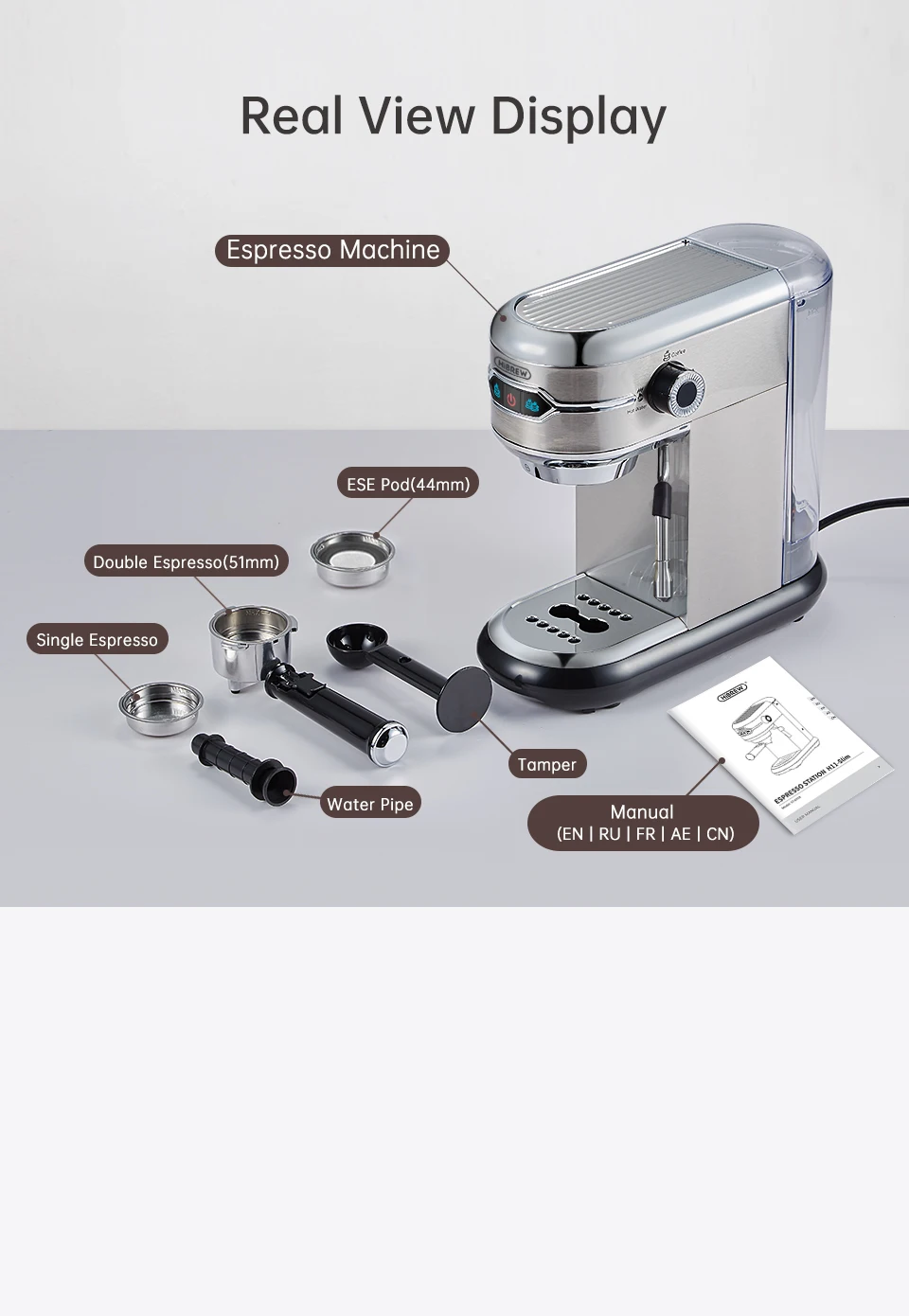 HiBREW Coffee Maker Cafetera 20 Bar Inox Semi Automatic Super Slim ESE POD& Powder Espresso Cappuccino Machine Hot Water H11 HiBREW Coffee Maker Cafetera 20 Bar Inox Semi Automatic Super Slim ESE POD& Powder Espresso Cappuccino Machine Hot Water H11