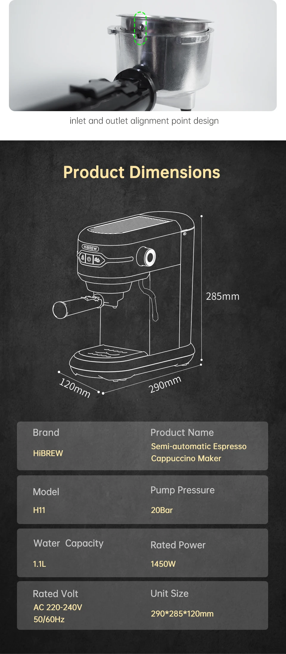 HiBREW Coffee Maker Cafetera 20 Bar Inox Semi Automatic Super Slim ESE POD& Powder Espresso Cappuccino Machine Hot Water H11 HiBREW Coffee Maker Cafetera 20 Bar Inox Semi Automatic Super Slim ESE POD& Powder Espresso Cappuccino Machine Hot Water H11