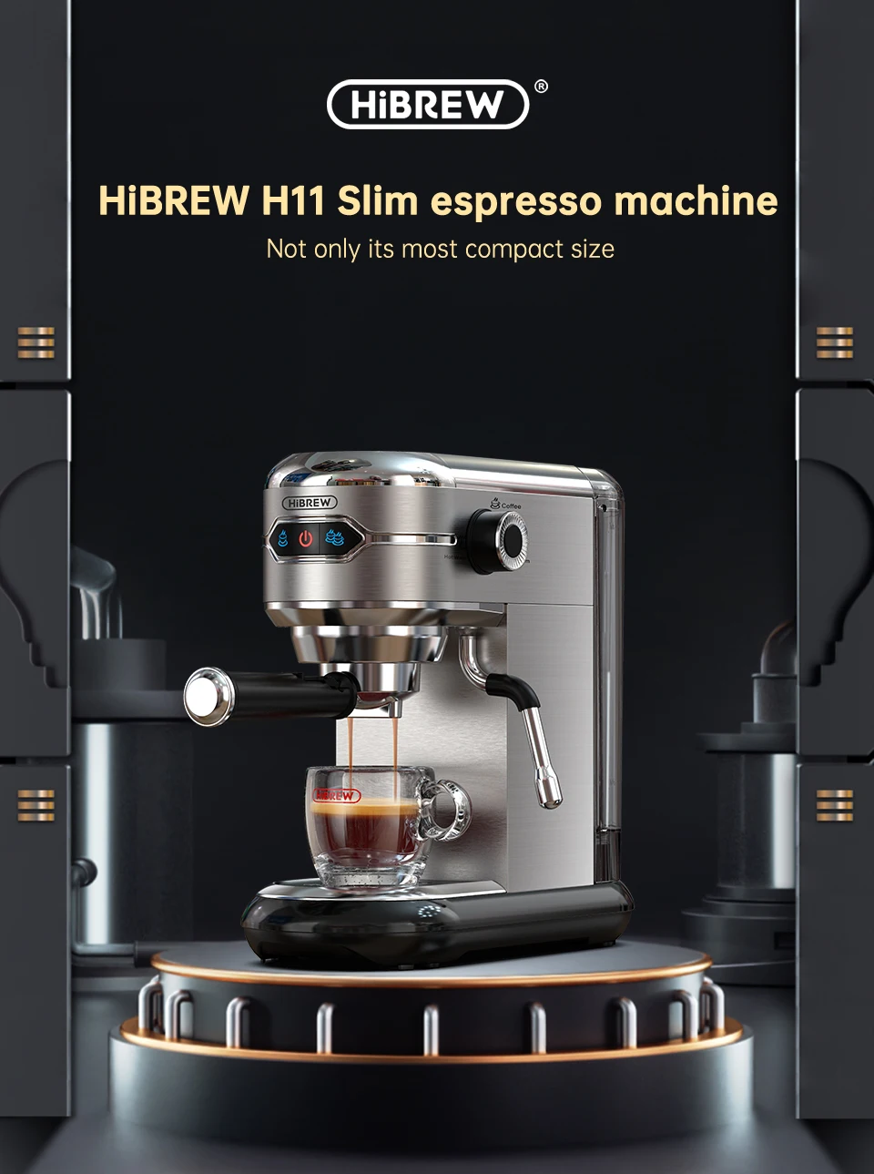 HiBREW Coffee Maker Cafetera 20 Bar Inox Semi Automatic Super Slim ESE POD& Powder Espresso Cappuccino Machine Hot Water H11