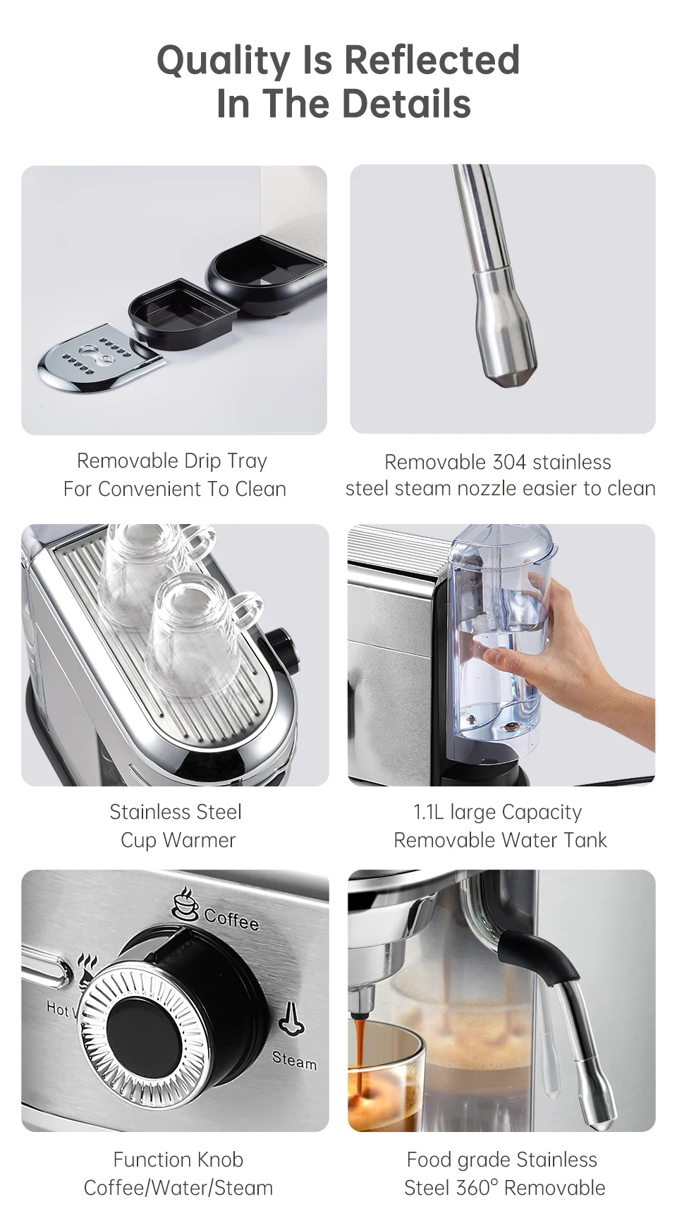 HiBREW Coffee Maker Cafetera 20 Bar Inox Semi Automatic Super Slim ESE POD& Powder Espresso Cappuccino Machine Hot Water H11 HiBREW Coffee Maker Cafetera 20 Bar Inox Semi Automatic Super Slim ESE POD& Powder Espresso Cappuccino Machine Hot Water H11