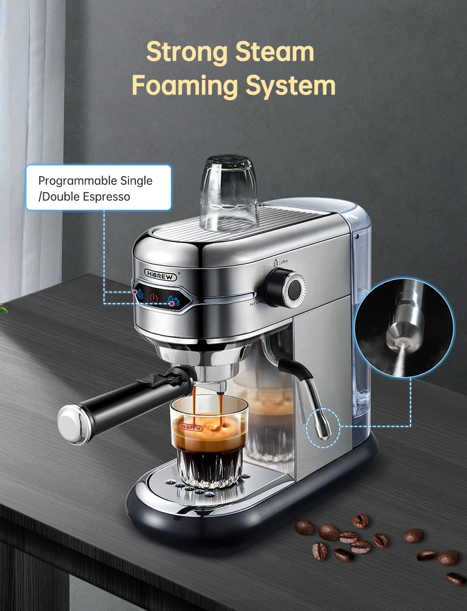 HiBREW Coffee Maker Cafetera 20 Bar Inox Semi Automatic Super Slim ESE POD& Powder Espresso Cappuccino Machine Hot Water H11 HiBREW Coffee Maker Cafetera 20 Bar Inox Semi Automatic Super Slim ESE POD& Powder Espresso Cappuccino Machine Hot Water H11