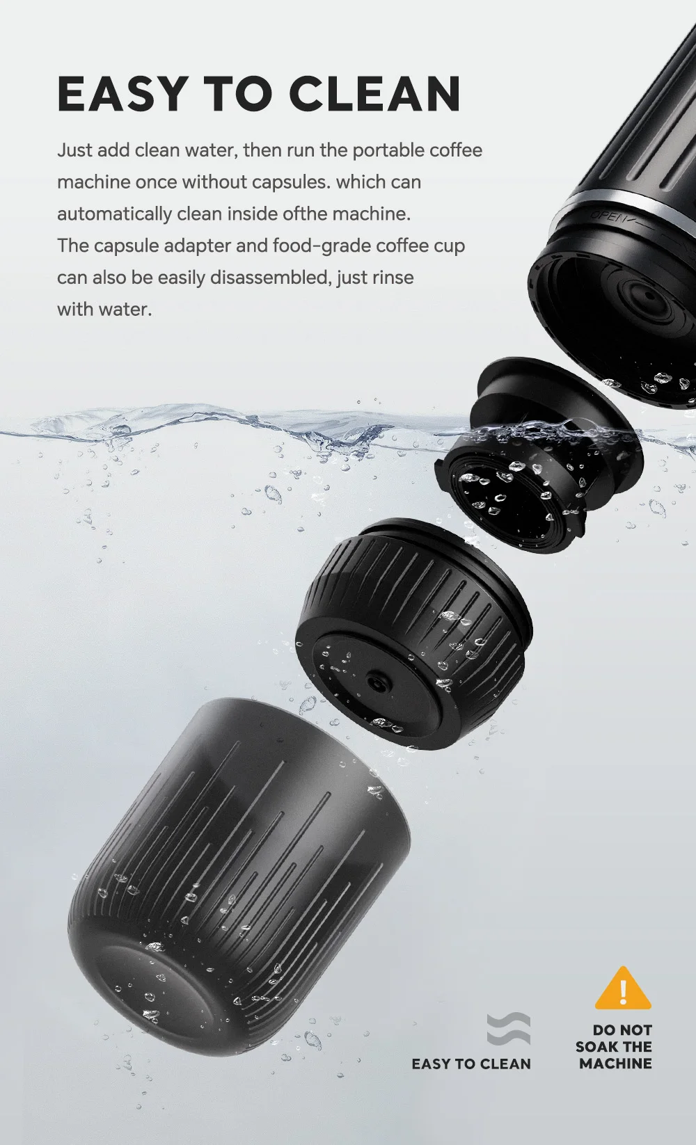 ICafilas ME2218 Mini 2-in-1 Italian Capsule Coffee Machine Fully Automatic Heating and Grinding Portable Outdoor Sports Tour