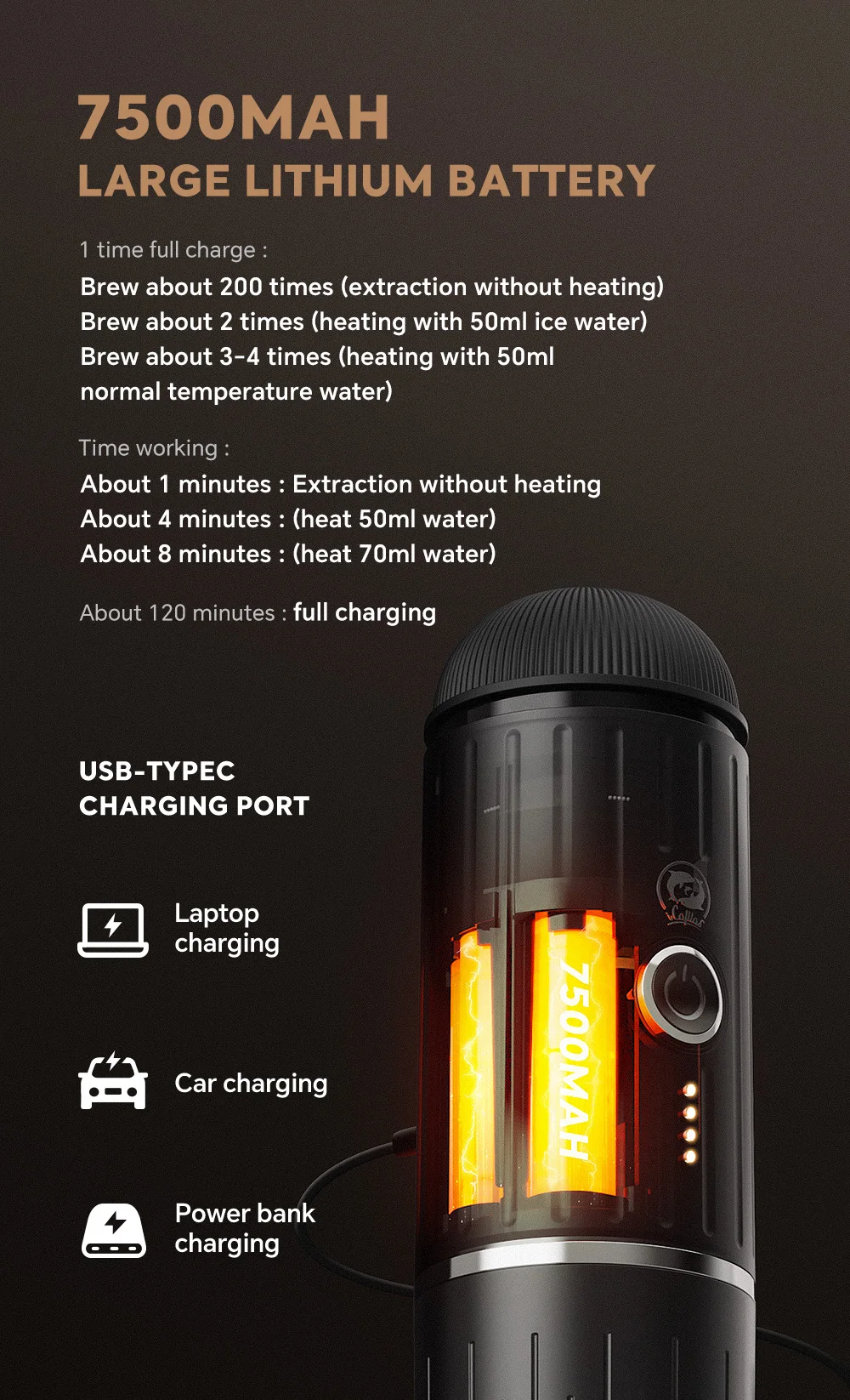 ICafilas ME2218 Mini 2-in-1 Italian Capsule Coffee Machine Fully Automatic Heating and Grinding Portable Outdoor Sports Tour