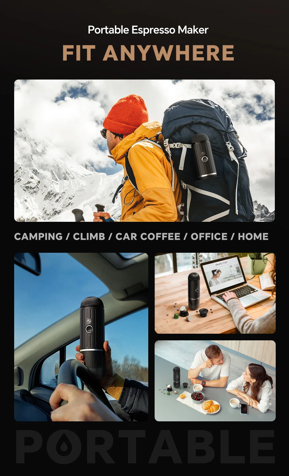 ICafilas ME2218 Mini 2-in-1 Italian Capsule Coffee Machine Fully Automatic Heating and Grinding Portable Outdoor Sports Tour