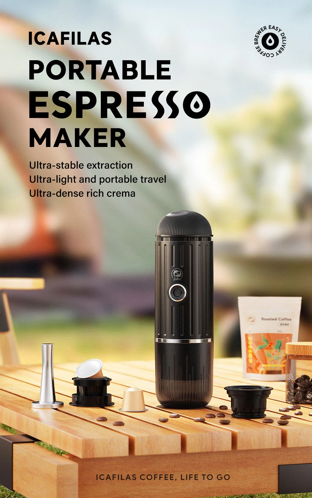 ICafilas ME2218 Mini 2-in-1 Italian Capsule Coffee Machine Fully Automatic Heating and Grinding Portable Outdoor Sports Tour
