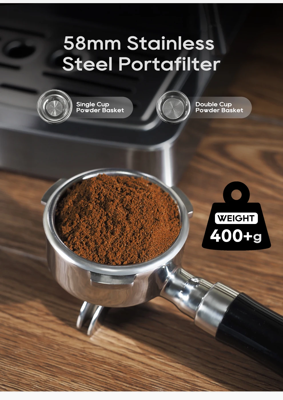 HiBREW 20Bar Semi Automatic Espresso Coffee Machine Temperature Adjustable 58mm Portafilter Cold/Hot Coffee Maker Metal CaseH10A