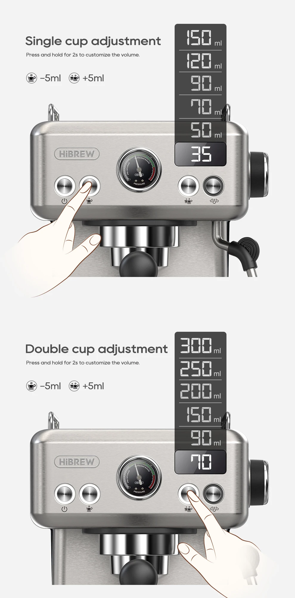 HiBREW 20Bar Semi Automatic Espresso Coffee Machine Temperature Adjustable 58mm Portafilter Cold/Hot Coffee Maker Metal CaseH10A HiBREW 20Bar Semi Automatic Espresso Coffee Machine Temperature Adjustable 58mm Portafilter Cold/Hot Coffee Maker Metal CaseH10A