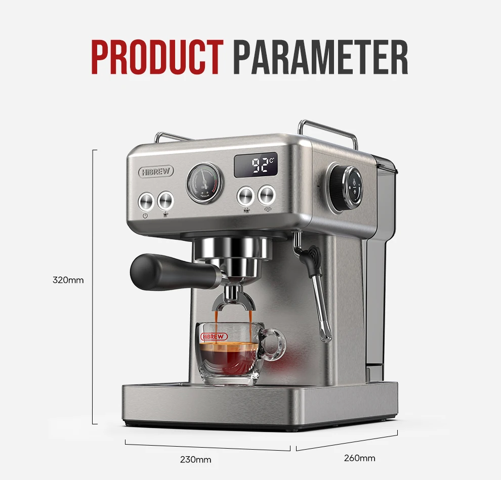 HiBREW 20Bar Semi Automatic Espresso Coffee Machine Temperature Adjustable 58mm Portafilter Cold/Hot Coffee Maker Metal CaseH10A HiBREW 20Bar Semi Automatic Espresso Coffee Machine Temperature Adjustable 58mm Portafilter Cold/Hot Coffee Maker Metal CaseH10A