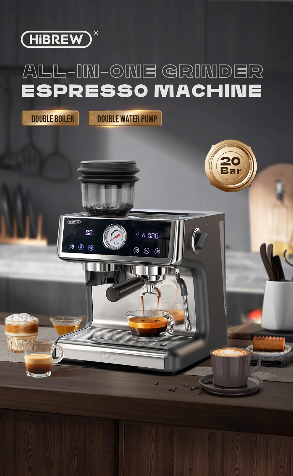 HiBREW Dual Boiler System Barista Pro 20Bar Bean to Espresso Cafetera Coffee Machine with Full Kit for Cafe Hotel Restaurant H7A HiBREW Dual Boiler System Barista Pro 20Bar Bean to Espresso Cafetera Coffee Machine with Full Kit for Cafe Hotel Restaurant H7A