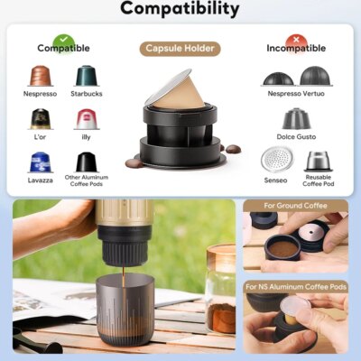 2 in 1 Capsule Powder Travel Coffee Maker Electric Portable Espresso Coffee Machine for Car & Home Camping Coffee Maker - Image 5