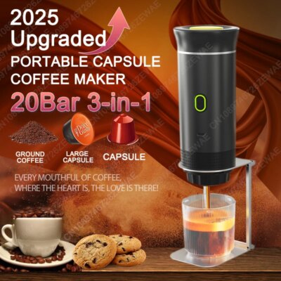 2025 Upgraded Wireless 3-in-1 Coffee maker,20Bar Portable Coffee Machine for Car/Camping/Home,Capsule&Powder USB Fast Heating