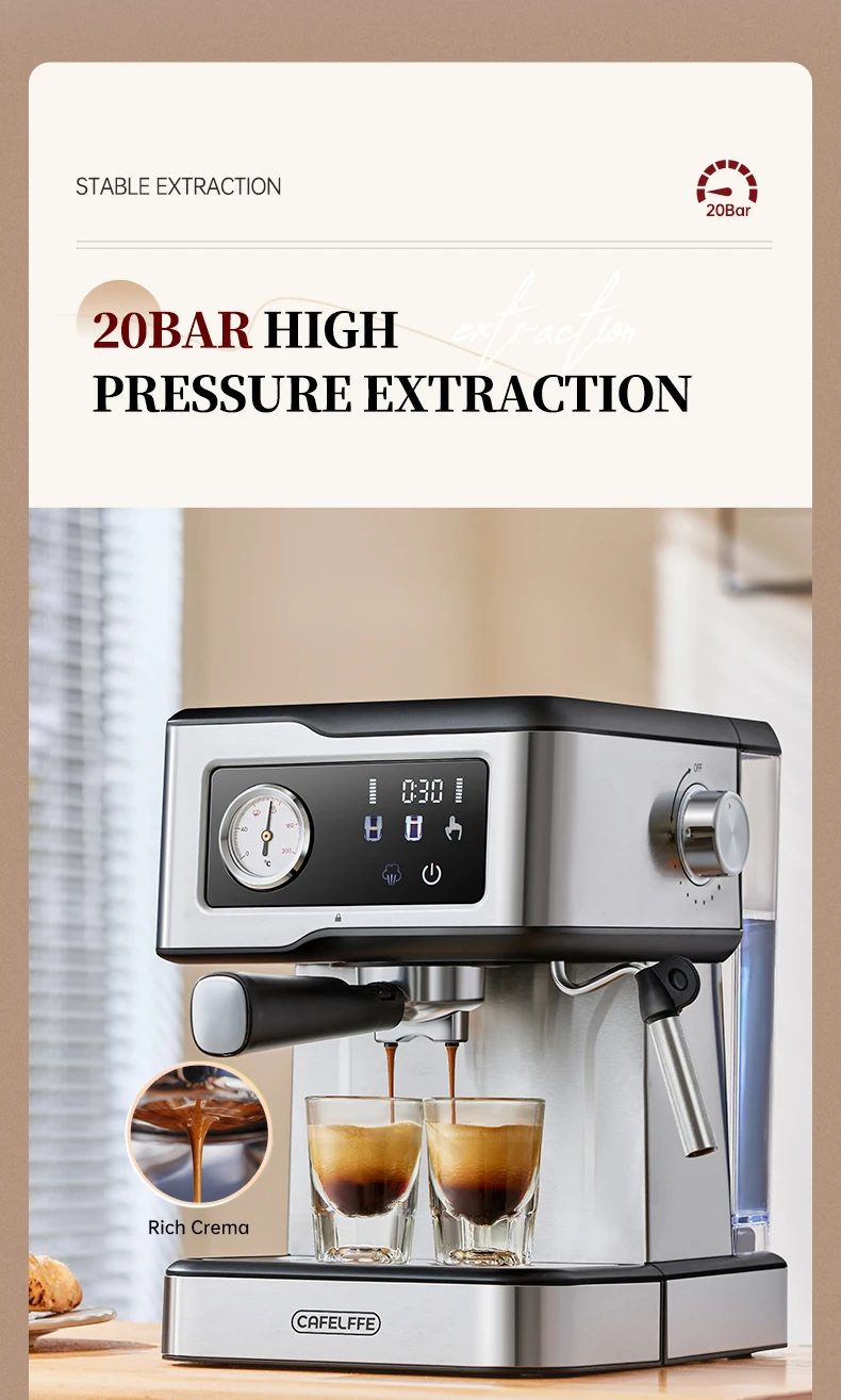Cafelffe Espresso Machine 20Bar,Cappuccino Maker with Milk Frother Steam Wand,Coffee Maker,Semi-Automatic Cafetera present,Gift