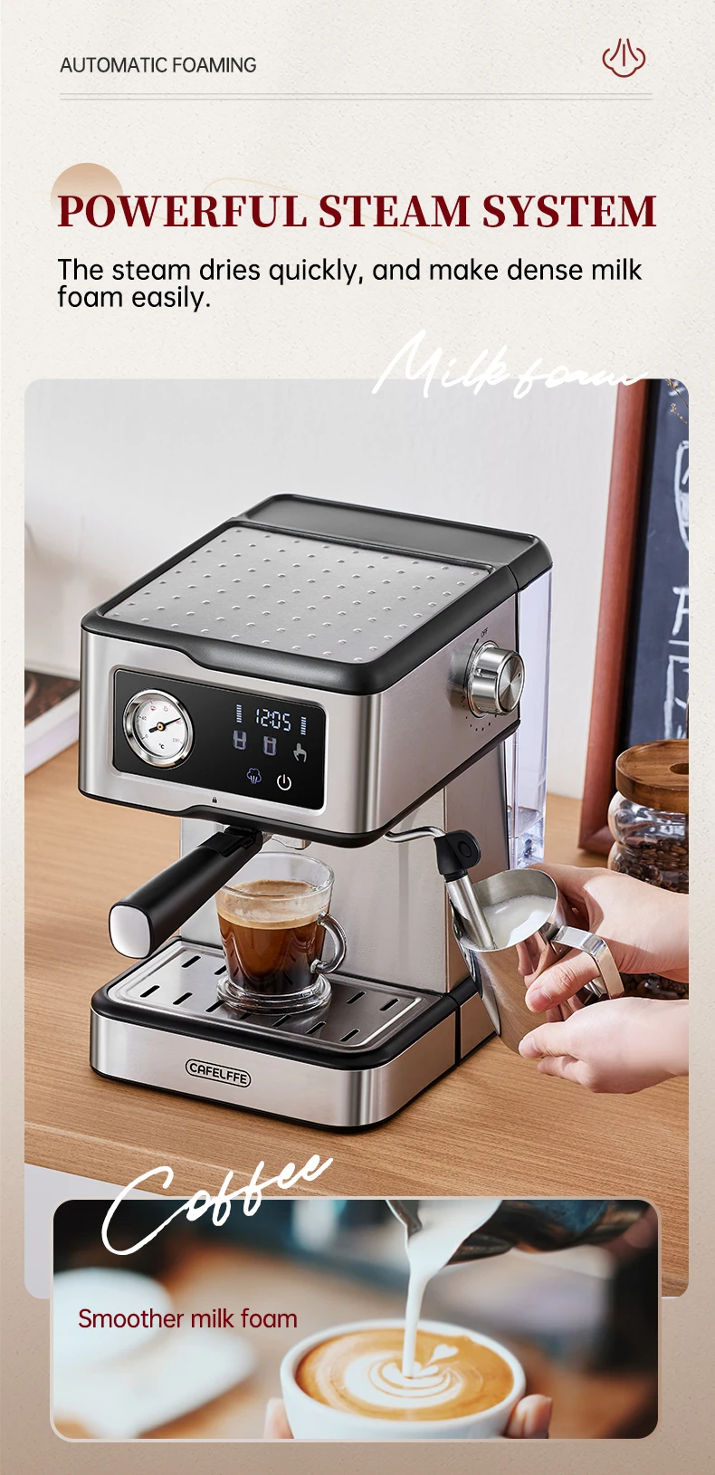 Cafelffe Espresso Machine 20Bar,Cappuccino Maker with Milk Frother Steam Wand,Coffee Maker,Semi-Automatic Cafetera present,Gift