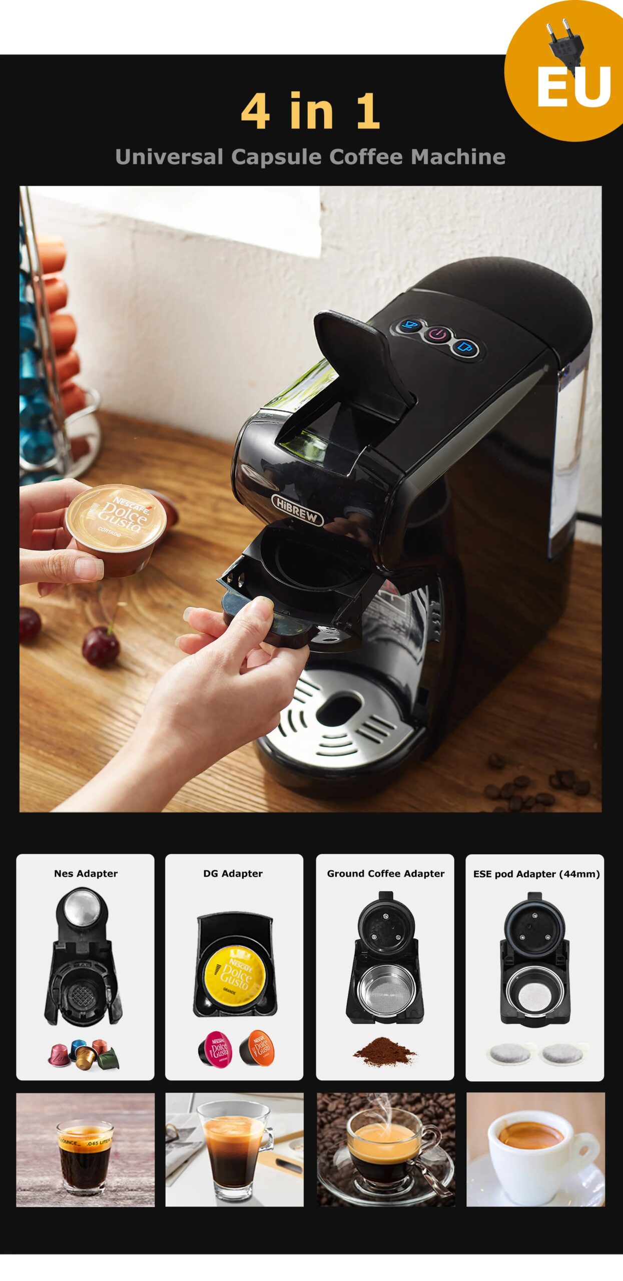 HiBREW Coffee Machine 19 Bar 4in1 Hot & Cold Multiple Capsule Espresso Cafetera Pod Coffee Maker Dolce Milk Nexpresso Powder H1A HiBREW Coffee Machine 19 Bar 4in1 Hot & Cold Multiple Capsule Espresso Cafetera Pod Coffee Maker Dolce Milk Nexpresso Powder H1A