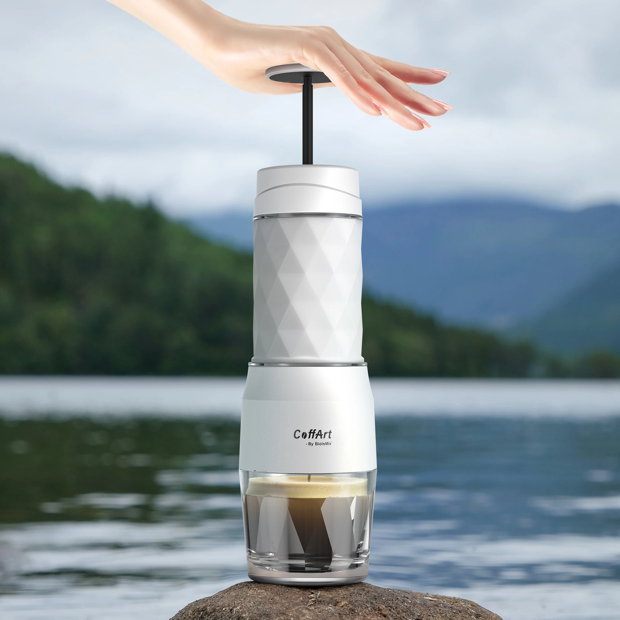 BioloMix Portable Coffee Maker Espresso Machine Hand Press Capsule Ground Coffee Brewer Portable for Travel and Picnic
