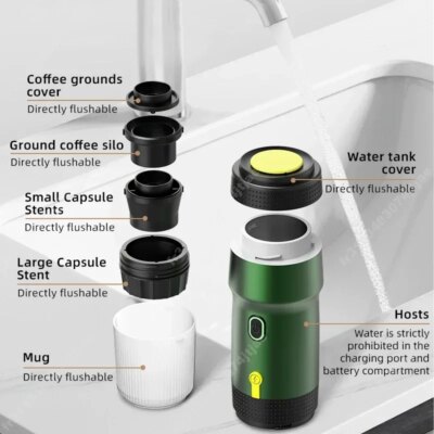 Electric Portable Coffee Machine Portable Italian Espresso Machine for Car & Home 3-in-1 Capsule Powder Travel Coffee Maker - Image 5