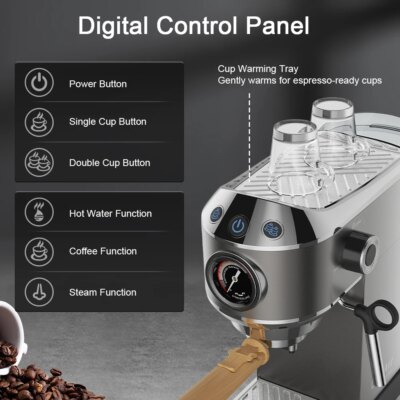 BioloMix 20 Bar Semi Automatic Powder Coffee Machine,with Milk Steam Frother Wand, for Espresso, Cappuccino, Latte and Mocha - Image 5