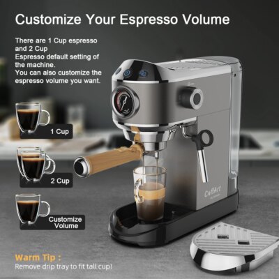 BioloMix 20 Bar Semi Automatic Powder Coffee Machine,with Milk Steam Frother Wand, for Espresso, Cappuccino, Latte and Mocha - Image 3
