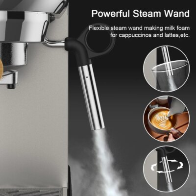 BioloMix 20 Bar Semi Automatic Powder Coffee Machine,with Milk Steam Frother Wand, for Espresso, Cappuccino, Latte and Mocha - Image 6