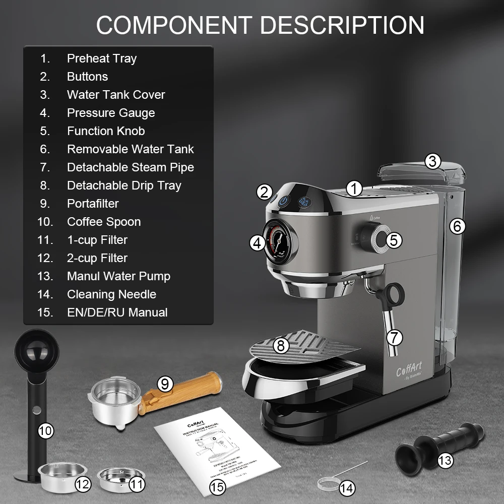 BioloMix 20 Bar Semi Automatic Powder Coffee Machine,with Milk Steam Frother Wand, for Espresso, Cappuccino, Latte and Mocha BioloMix 20 Bar Semi Automatic Powder Coffee Machine,with Milk Steam Frother Wand, for Espresso, Cappuccino, Latte and Mocha