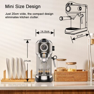 BioloMix 20 Bar Semi Automatic Powder Coffee Machine,with Milk Steam Frother Wand, for Espresso, Cappuccino, Latte and Mocha - Image 4