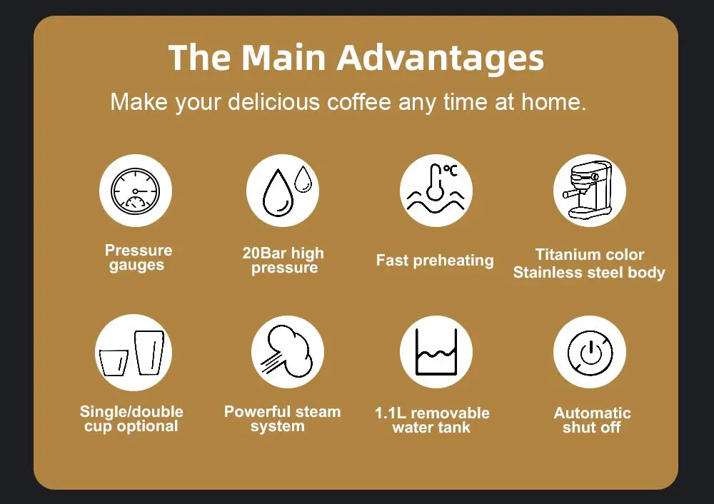 BioloMix 20 Bar Semi Automatic Powder Coffee Machine,with Milk Steam Frother Wand, for Espresso, Cappuccino, Latte and Mocha BioloMix 20 Bar Semi Automatic Powder Coffee Machine,with Milk Steam Frother Wand, for Espresso, Cappuccino, Latte and Mocha